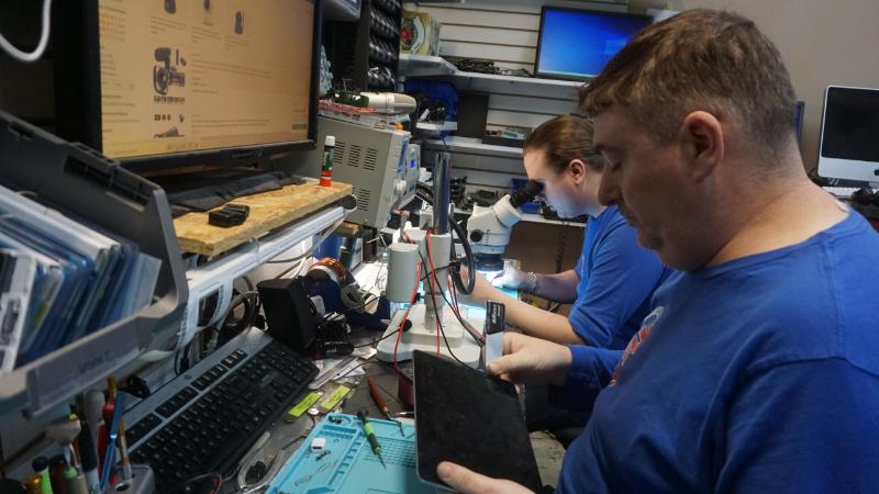 PS5 HDMI port repair micro-soldering workstation at Tekkies repair shop in Bartlett, Illinois 60103